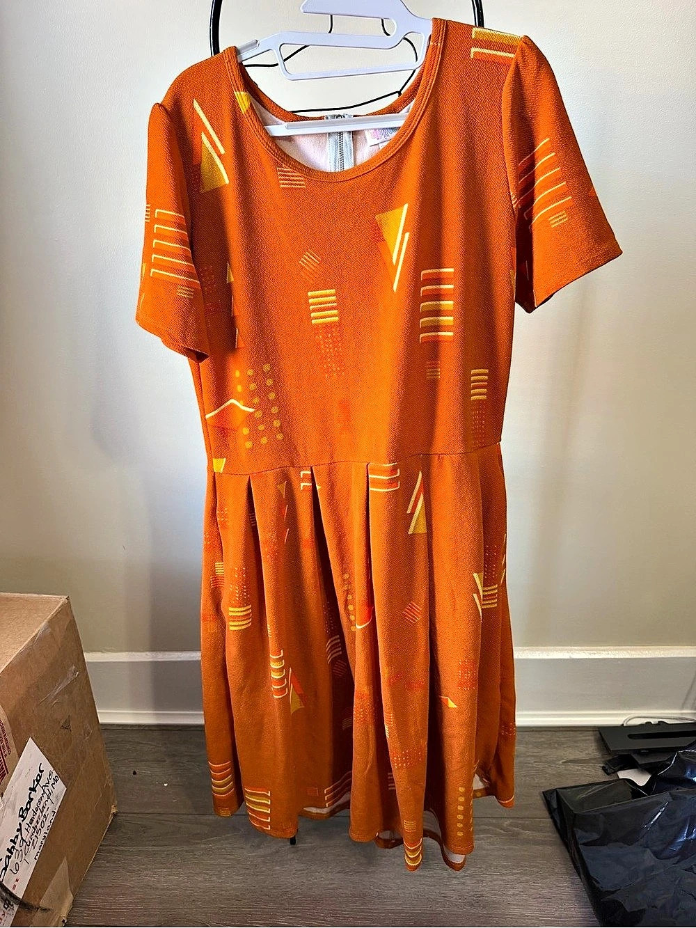 Unique Vintage Geometric Mini Dress in Orange 2XL Like New